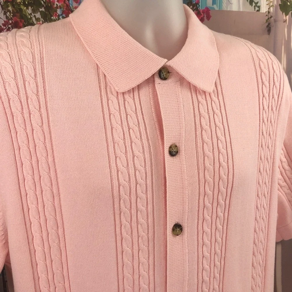 J. Crew Short Sleeve Light Pink Cable Knit Polo Cardigan